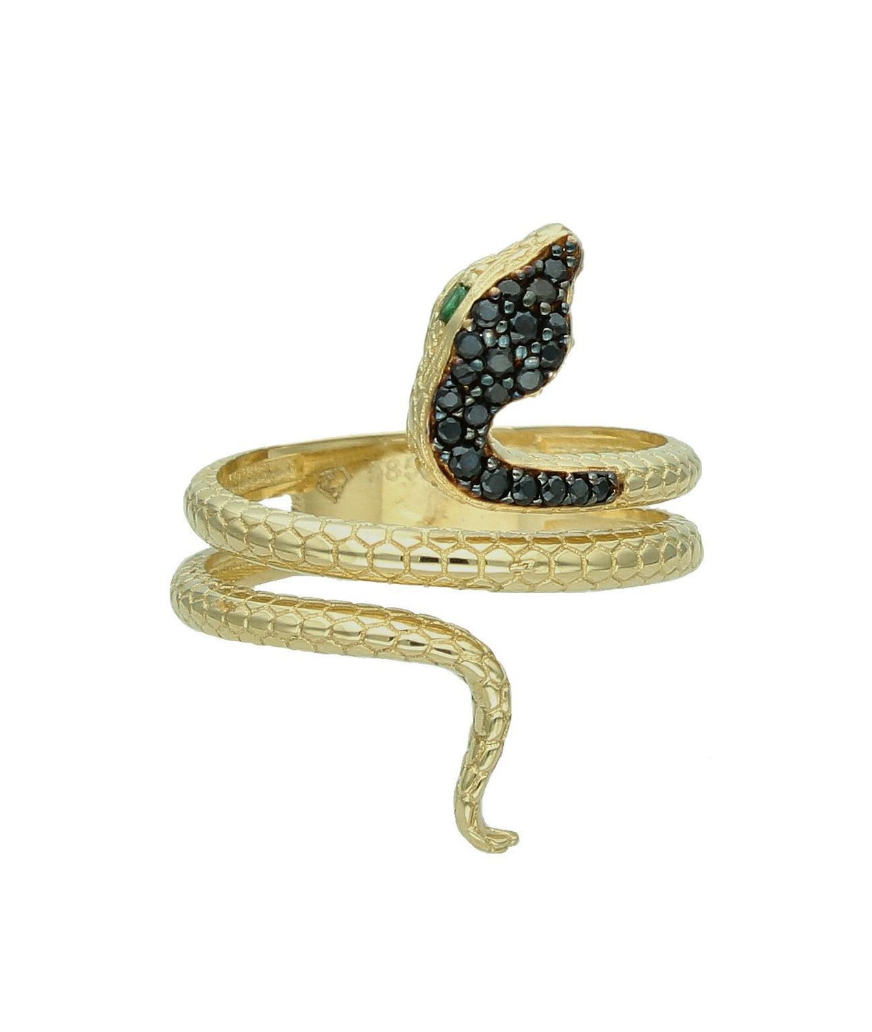 Pierścionek złoty wąż żmija czarna cyrkonia próba 585 PI PI 6567A 585 Pierścionek złoty żmija ozdobiony czarną cyrkonią. Pierścionek wykonany z zachowaniem dbałości o każdy 10.jpg